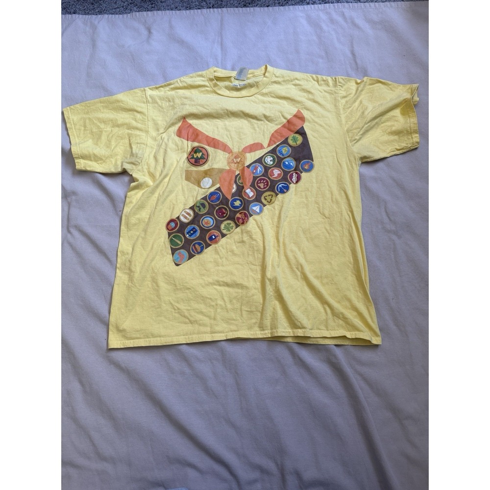Pixar Movie UP Disney Collectors Badges Scout Yellow Rare T Shirt Men's XL